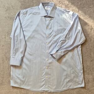 ETON Classic Shirt 49 19.5 Blue Twill Cutaway Collar Barrel Cuff Button Up Mens